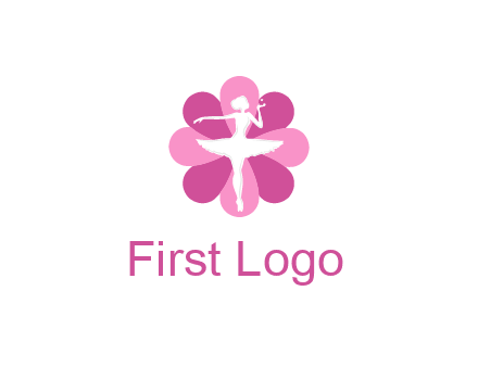 ballerina in a feminine flower shaped logo