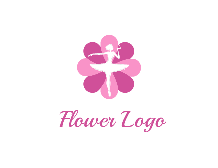ballerina in a feminine flower shaped logo