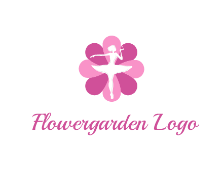 ballerina in a feminine flower shaped logo