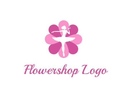 ballerina in a feminine flower shaped logo