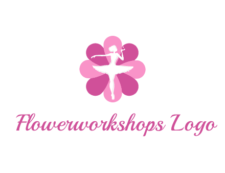 ballerina in a feminine flower shaped logo