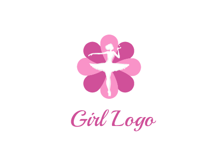 ballerina in a feminine flower shaped logo