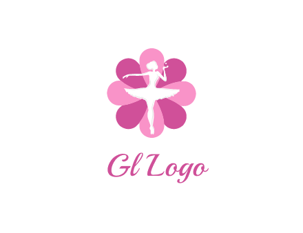 ballerina in a feminine flower shaped logo