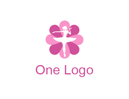 ballerina in a feminine flower shaped logo