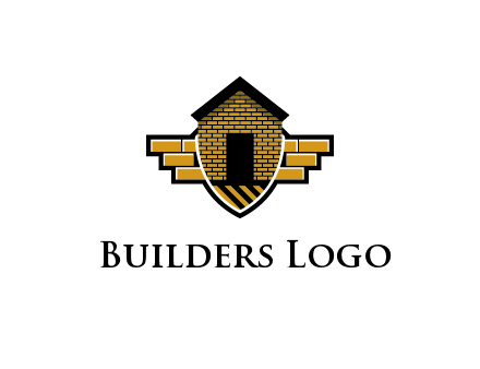 badge shape logo with a brick house