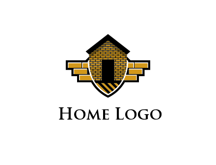 badge shape logo with a brick house