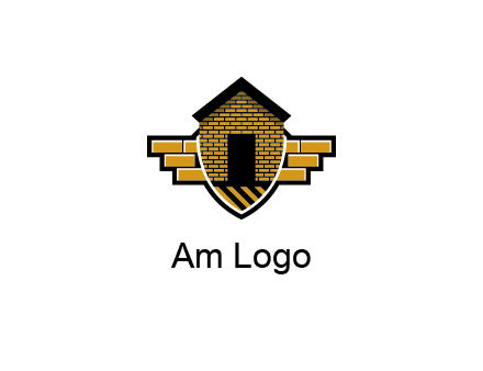 badge shape logo with a brick house