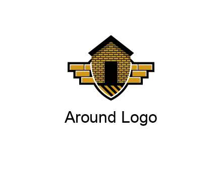 badge shape logo with a brick house