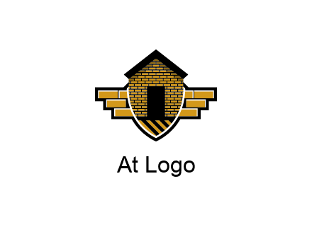 badge shape logo with a brick house