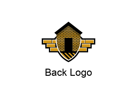 badge shape logo with a brick house