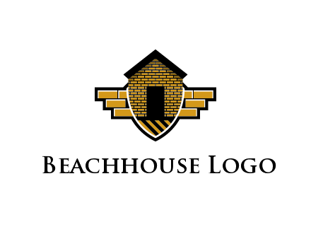 badge shape logo with a brick house