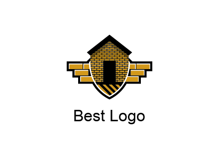 badge shape logo with a brick house