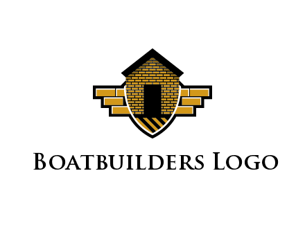 badge shape logo with a brick house