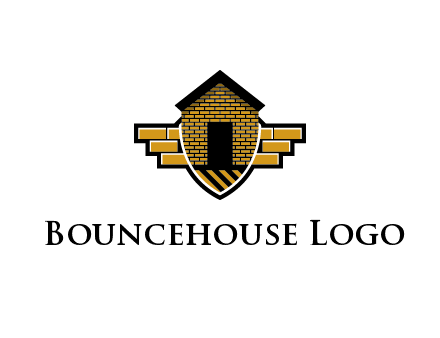 badge shape logo with a brick house