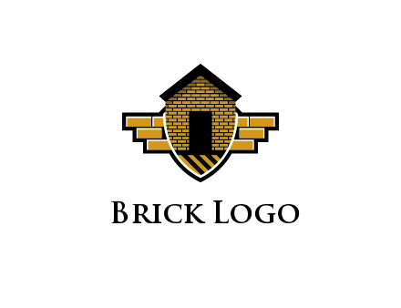 badge shape logo with a brick house