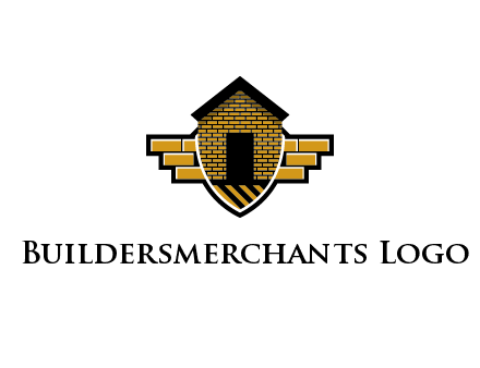 badge shape logo with a brick house