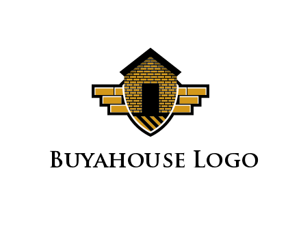 badge shape logo with a brick house