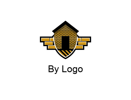 badge shape logo with a brick house