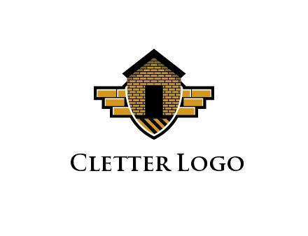 badge shape logo with a brick house