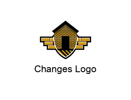 badge shape logo with a brick house