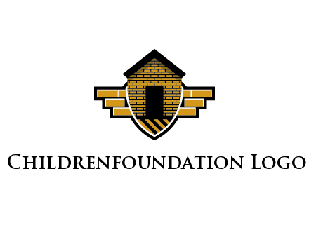 badge shape logo with a brick house