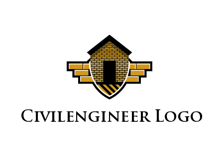 badge shape logo with a brick house