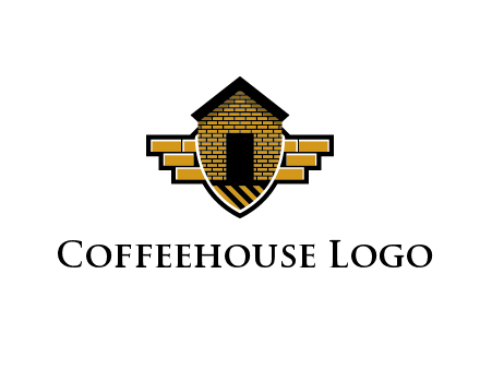 badge shape logo with a brick house