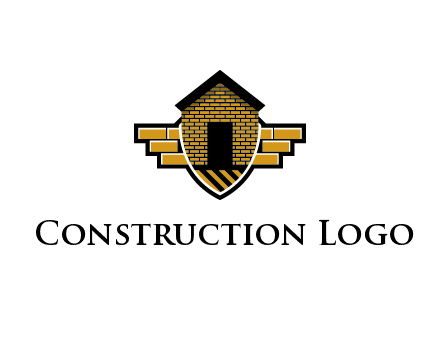 badge shape logo with a brick house