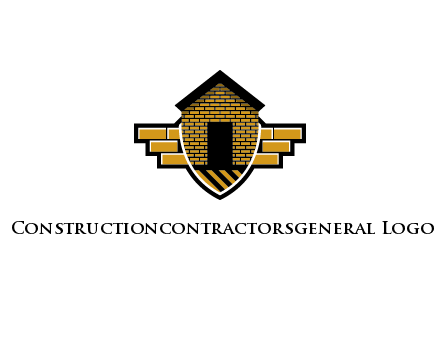 badge shape logo with a brick house