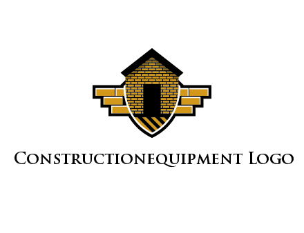 badge shape logo with a brick house