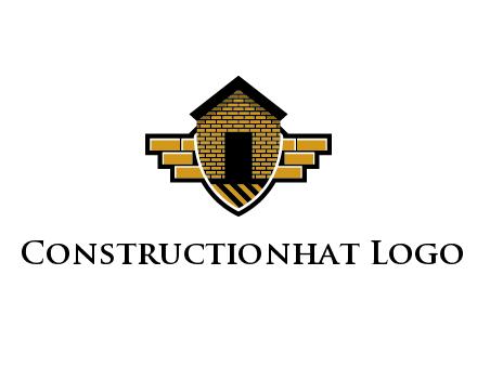badge shape logo with a brick house