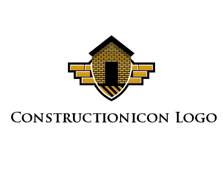 badge shape logo with a brick house