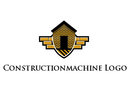 badge shape logo with a brick house