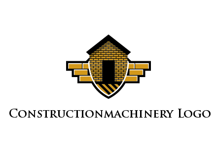 badge shape logo with a brick house