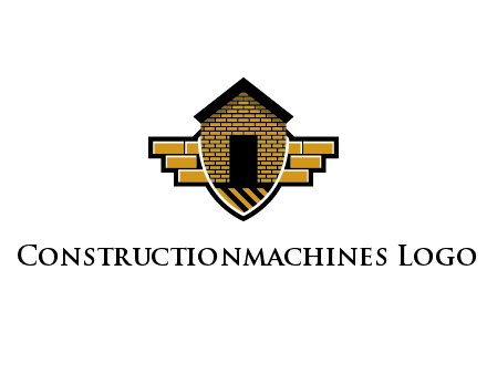 badge shape logo with a brick house