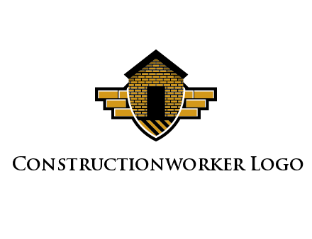 badge shape logo with a brick house