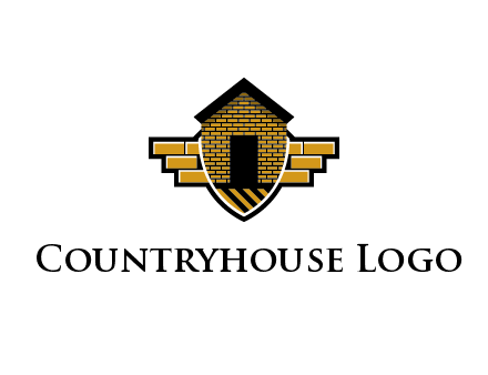 badge shape logo with a brick house