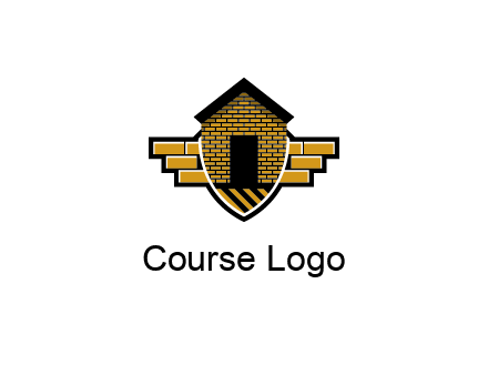 badge shape logo with a brick house