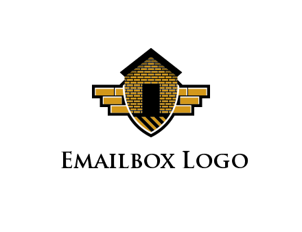 badge shape logo with a brick house