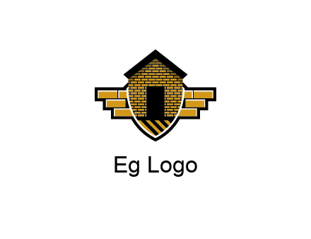 badge shape logo with a brick house
