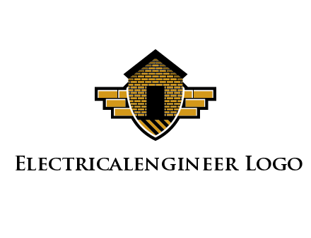 badge shape logo with a brick house