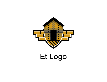 badge shape logo with a brick house