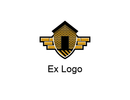 badge shape logo with a brick house