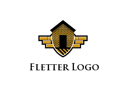badge shape logo with a brick house