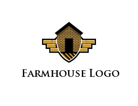 badge shape logo with a brick house