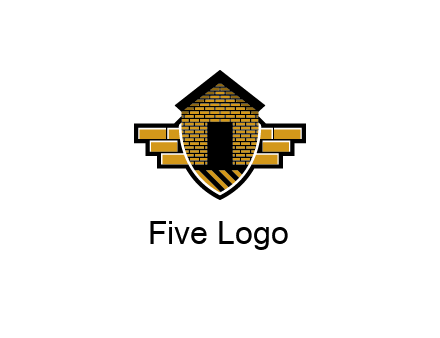 badge shape logo with a brick house