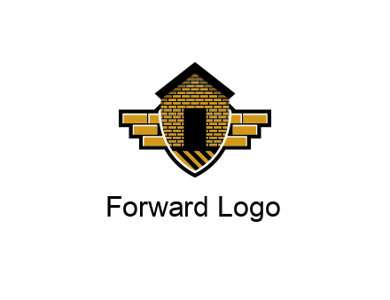 badge shape logo with a brick house
