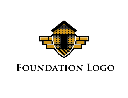 badge shape logo with a brick house