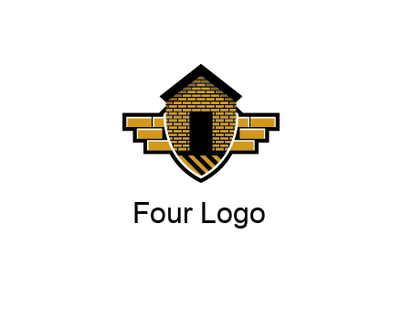 badge shape logo with a brick house