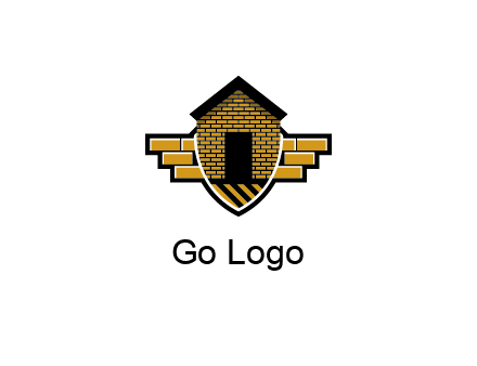 badge shape logo with a brick house